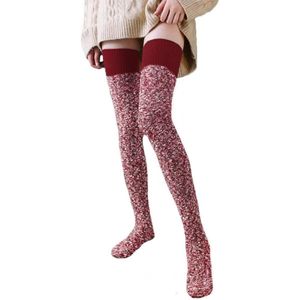 Kniekousen voor dames, overknee, gebreide winterkousen, overknee, gebreide kousen, dijen, hoog, klassieke vrouwen, lange sokken, retro - rood