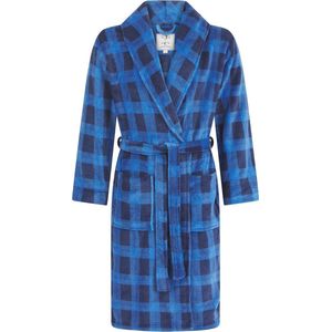 Superzachte fleece ochtendjas met blauw ruitpatroon voor heren