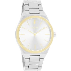 OOZOO Timepieces - Zilver/goudkleurige horloge met zilverkleurige roestvrijstalen armband - C10526