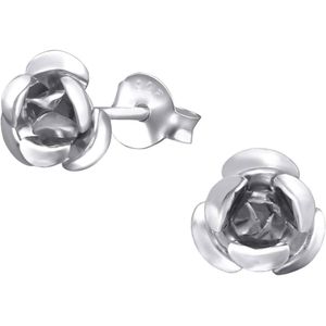 Joy|S - Zilveren roos oorbellen - 8 mm - bloem roosje van aluminium - oorknoppen
