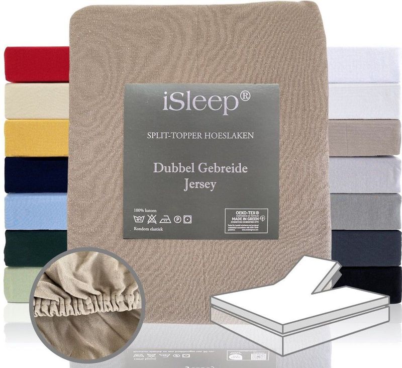 iSleep Dubbel Jersey Split-Topper Hoeslaken - Litsjumeaux - 180x200/210/220 - Taupe