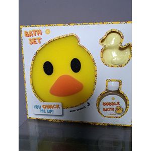 bad set voor kinderen - bad spons - eend - bruisbal - badschuim- citroen