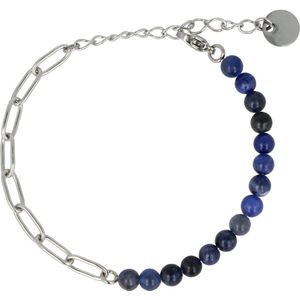 My Bendel Combi Schakelarmband zilverkleurig Sodalite edelsteen - Combinatie van een zilverkleurige schakelarmband met Sodalite edelstenen - Met luxe cadeauverpakking