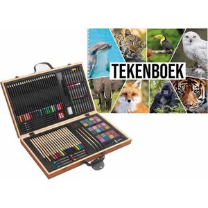 Complete teken/schilder cadeau doos 88-delig met een A4 schetsboek van 50 vellen - Voor Dieren liefhebbers