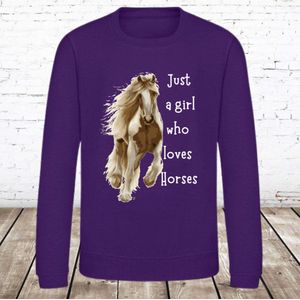 Sweater Just a girl who loves horses paars -Awdis-98/104-Trui meisjes
