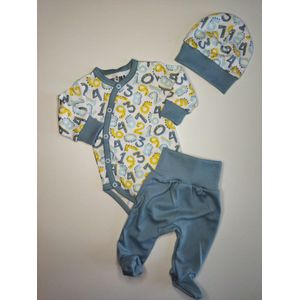 Nini - Outfit Floris - 3-delig setje - Rompertje, Omslagromper, Overslagromper, Broekje met voetjes, Mutsje, Maat 62 - 2 t/m 4 maanden
