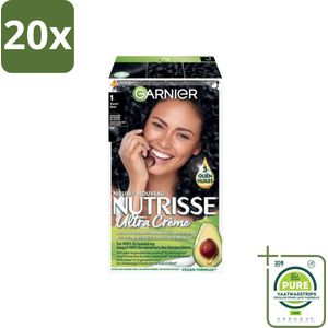 20 x Garnier - Nutrisse Ultra Crème 1 - Haarkleuring - Zwart - Intens Voedend - Permanente Kleur - Grootverpakking - Haarverf - Permanente Haarkleur - Grijsdekking - Voedende Haarkleur - Nutrisse Ultra Crème