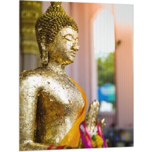 Vlag - Zijaanzicht van Goudkleurige Boeddha - 75x100 cm Foto op Polyester Vlag