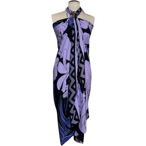 Sarong / pareo - Strandkleding wikkelrok / strandjurk - Paars / zwart flower