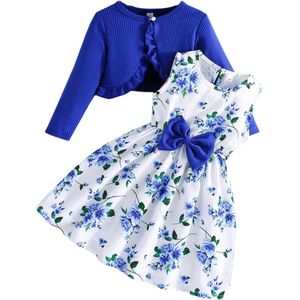 Meisjes jurk en gebreid vestje set - 2 stuks, bloemenjurken voor kinderkleding