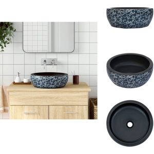 vidaXL Opzetwasbak - Opzetwasbakken - Wastafel - Wasbak - Opzetwasbak rond Φ41x14 cm keramiek zwart en blauw