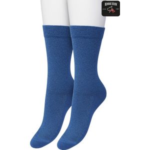 Bonnie Doon Set Katoenen Glitter Sokken Dames Helder Blauw maat 36/42 - Set met 2 paar Sokken - Glitter Subtiel - Katoen met zachte Lurex - Zachte Sokken - Gladde Naden - Perfecte Pasform - 2 pack - Multipack - Blauw - OL05113802.146