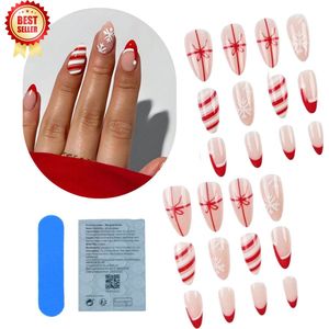 GUAPÀ® Plaknagels Kerst Thema | 24 stuks valse nagels | Press On Nails | Zelfklevende Plaknagels | Nepnagels | Kunstnagels | Compleet plaknagels starterspakket | Nagels stickers | 24 stuks plaknagels Kerst Nagels