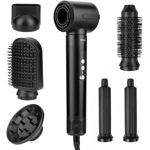 Saaf Fohnborstel 7 in 1 - 8 Delige set - Fohn - Stijl- en Krulborstel - Hairwrap - Airstyler - Multistyler - Zwart