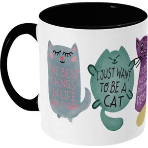 Grappige Mok - Pastel Katten Design - Cadeau Beker - Wit Zwart Watercolor - Keramiek