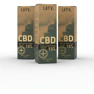 3-Pack Voordeelbundel LAYV® 15% CBD Olie Druppels - Natuurlijk 1500 mg CBD Full Spectrum Hennep Extract - Milde Smaak - Vegan