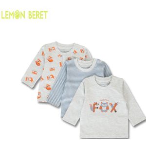 SET 3 T-SHIRTS BABY - Vosjes - Lange Mouwen - Geschenktip - Lemon Beret - Maat 62