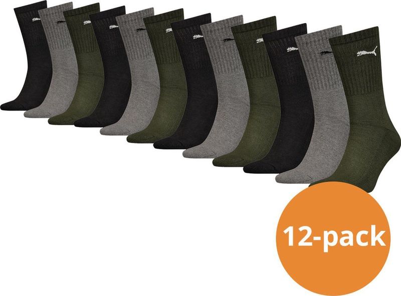 Puma - Sportsokken - Zwart/Grijs/Donkergroen - 12 paar Unisex
