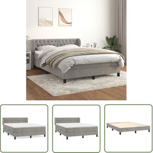 The Living Store Boxspring met matras fluweel lichtgrijs 140x190 cm - Boxspringbed - Fluweel Bed - Velvet Bed - Tweepersoonsbed - King Size Bed