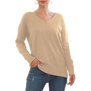 Elegante gebreide damestrui met lange mouwen en V-hals