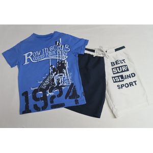 Ensemble - Jongens - T shirt blauw + short in wit / marine - 4 jaar 104