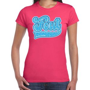 Toppers - Bellatio Decorations Verkleed T-shirt dames - Stout - roze - blauw panter look - fout/goud/stout M
