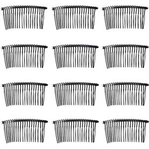 Allecto plus - Steekkam Set van 12 stuks Metaal - Haarkam voor Sluier - Bruidssluier Accessoires - Zwart (20 tanden)