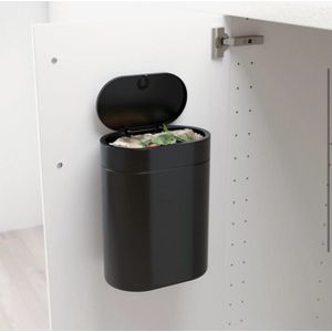 Ophangbare prullenbak Mat zwart- Klein formaat - 4L - badkamer - wc - keuken - kantoor prullenbak -