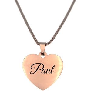 Ketting - Hart - Met Naam - Paul - Rosegoud