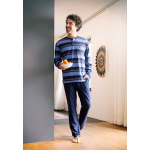 Gestreepte blauwe herenpyjama van Hajo - Blauw - Maat - 52