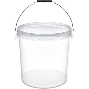 50x stuks - 20 L - Garronda Emmer Met Deksel - Verpakkingsemmer - Emmertje - Rond - Transparant GD-PL-BIS-Tra