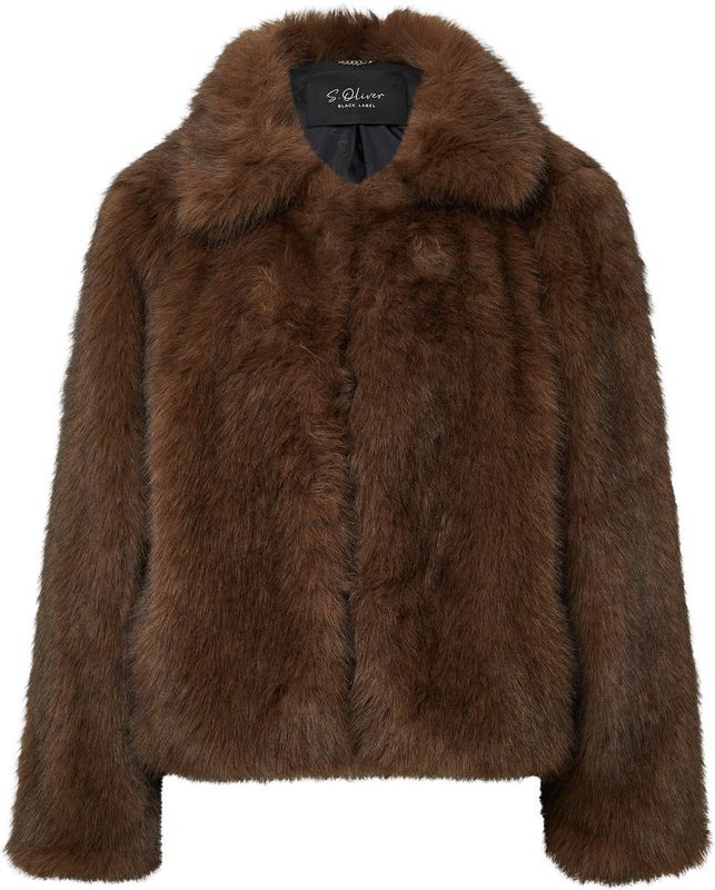 s.Oliver BLACK LABEL - Faux Fur Jas - Donkerbruin - Winterjassen