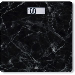 Weegschaal - Personenweegschaal Aurora in donkere marmerlook - Elektronische badkamerweegschaal van veiligheidsglas - Gewichtsbepaling tot 180 kg - Zwart