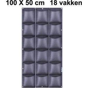 Verticale tuin met 18 grote vakken - 100cm x 50cm- hangende tuin - zwart - zwarte wand - groene muur - verticale moestuin zakken - plantenhanger balkon - plantenbak - plantenzak, 1 x 0.5 meter Beactiff®