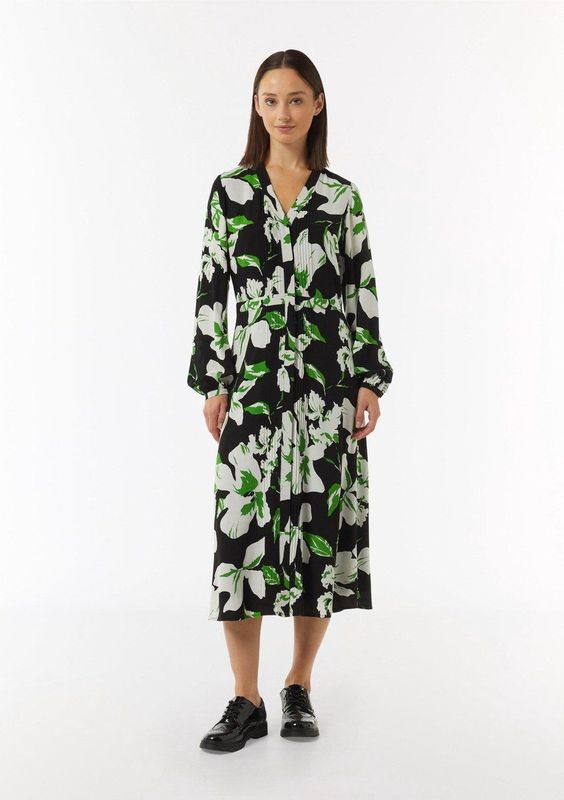 comma - Midi-jurk - Zwart - Viscose - Verborgen Knoopsluiting