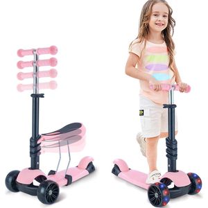 3 Wielen Kinderstep - LED Light Up Wielen - In hoogte verstelbare Kinderstep - Kinderstep - Driewieler - Step voor 3 tot 10 jaar Kinderen - Jongens/Meisjes - Roze - Scooter - Verjaardagscadeau -Feestdagen cadeau