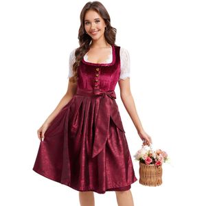 Dirndljurk voor dames, midi-fluweel, Oktoberfest-outfit met dirndl-schorten Rood 34
