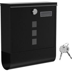 Brievenbus - Wandbrievenbus - Met krantenvak en naamplaatjehouder - Staal - Met Slot - Grijs Zwart