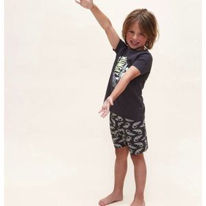 Charlie Choe - Jongens - Pyjama - Shortama - Donkergrijs - Krokodil - Maat 98/104