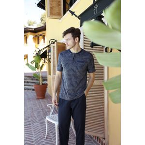 Heren pyjama volwassen - Heren pyjama katoen - Maten XL - Marineblauw