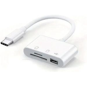 3 in 1 usb c kaartlezer - cardreader usb c - geheugenkaartlezer - - micro sd kaartlezer - wit
