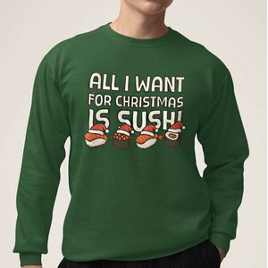 Foute Kerst Trui Groen All I Want For Christmas Is Sushi XS