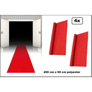 4x Rode loper polyester 60cm x 450 cm - Gala hollywood thema feest kids party film verjaardag