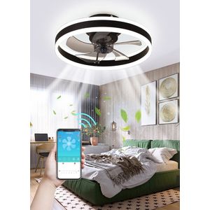 Ventilator Lamp - Plafondventilator - Smart Lamp - Dimbaar - 6 Speed - Zwart - Keuken Lamp - Woonkamerlamp - Moderne lamp