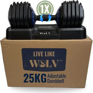 WOLV Verstelbare Dumbbell 25KG - 1x Adjustable Dumbbell met 10 Gewichtstanden van 4KG tot 25KG Vervangt 10 Dumbells - Fitness Gewicht voor Thuis Gym