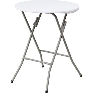 Klaptafel voor 4 personen - Ronde bistrotafel van kunststof - Waterdichte en vuilafstotende campingtafel - Wit - Voor binnen en buiten - 6096 cm rond Garden table