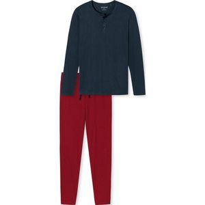 SCHIESSER Fashion Nightwear pyjamaset - heren pyjama lang biologisch katoen knoopsluiting visgraatpatroon donkerblauw - Maat: XL