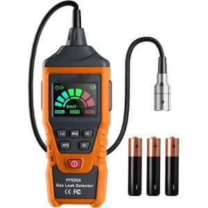 Gaslek Detector met Flexibele Zwanenhals van 43,5 cm – Detecteert Aardgas, Methaan, Propaan en Butaan – Inclusief Batterijen – Gasdetector voor Thuisgebruik en Camper – Draagbare Gaslekzoeker – Oranje Behuizing