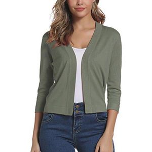 Elegante Dames 3/4 Mouw Open Voorkant Vest - Effen Kort Bijgesneden Cardigan