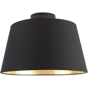 QAZQA combi - Klassieke Plafondlamp met kap - 1 lichts - Ø 200 mm - Zwart Goud - Woonkamers-sSlaapkamers-sKeuken